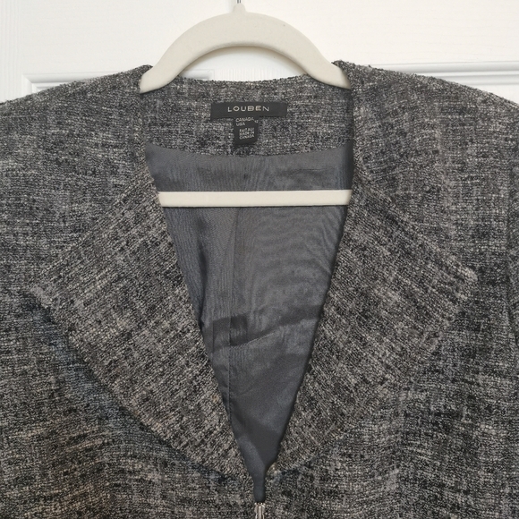 Louben Wool Tweed Blazer Gray Textured Zip Jacket Classic Minimalist Workwear - Picture 3 of 8